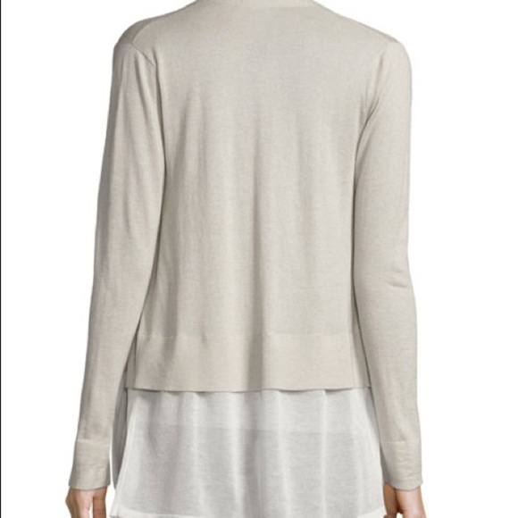 NEIMAN Marcus Cashmere Collection Chiffon-Trim Open-Front blush Cardigan medium - Picture 3 of 8